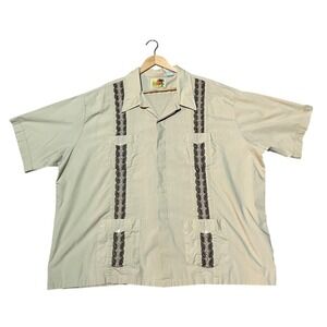 Haband VTG Guayabera Shirt Mens 4X Tan Embroidery Short Sleeve Mexican Wedding